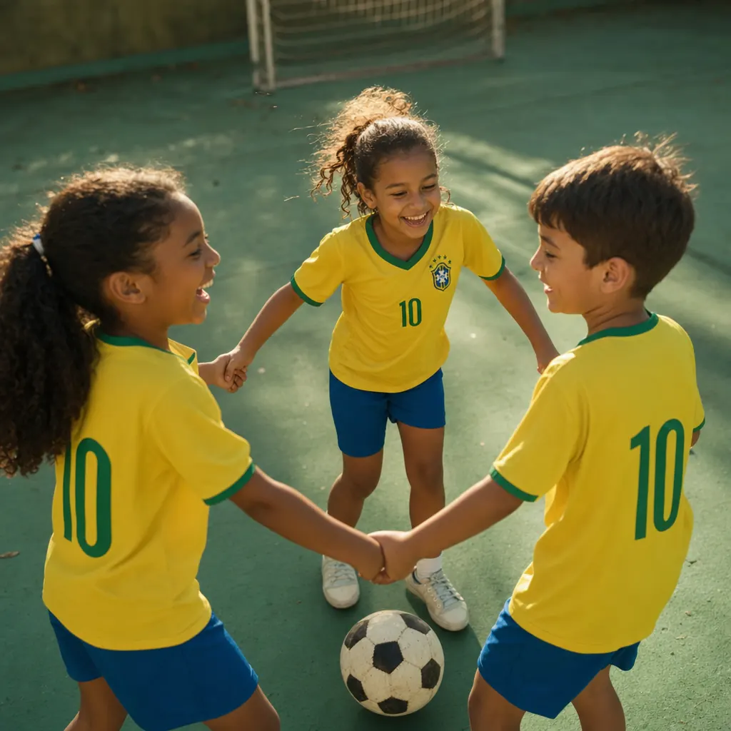Crianças brincando juntas no pátio com bola
